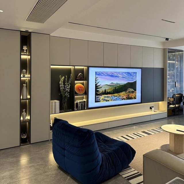 Luxury Wood Floating Tv Console Bracket White Floor Mount Led Tv Stand Eco-Friendly Living Room Home Furniture Storage