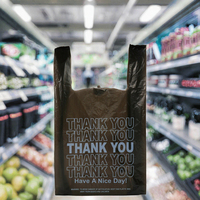 Sacs gilet de supermarché en PE recyclable, emballage en gros, impression en héliogravure, sacs de courses type T-shirt « Merci » Jinlong