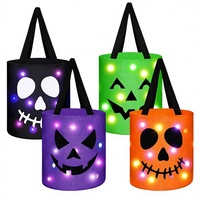 Sac de rangement mignon pour bonbons et accessoires de décoration d'Halloween classique de la marque GALA, avec panier lumineux LED portable