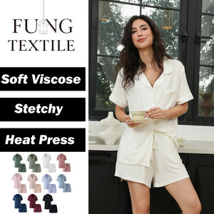 Ensemble de pyjama décontracté 2 pièces en <span class=keywords><strong>jersey</strong></span> de <span class=keywords><strong>viscose</strong></span> uni pour femme, taille élastique avec cordon de serrage, grande taille, idéal pour l'été ou comme tenue de demoiselle d'honneur - Product Image 1