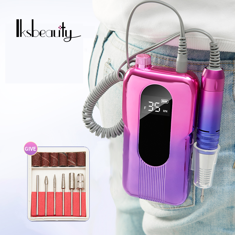 IKSBEAUTY фиолетовый градиент 35000 об/мин Беспроводная портативная электрическая дрель для ногтей перезаряжаемая дрель для ногтей маникюр