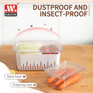 Caixa Organizadora de Alimentos <span class=keywords><strong>PET</strong></span> Transparente Haixin para Geladeira, Caixa de Armazenamento para Frutas e Vegetais com Cesto de Drenagem - Product Image 4