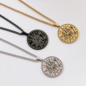 Collar con Colgante de Pentagrama, Pentáculo y Tetragramatón de Acero Inoxidable, Amuleto Wiccano de Salomón - Product Image 3