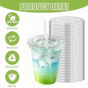 Pet Clear Flat 98Mm |   Convient aux gobelets de 12 à 24 oz, couvercles à clipser jetables pour café glacé, milkshakes, glaces, utilisation au bureau et à la maison - Product Image 4