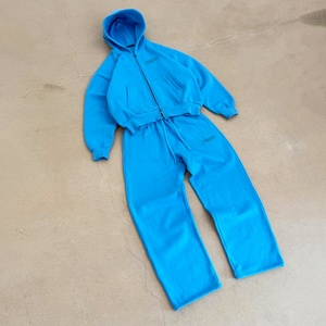 Clothing Manufacturers Custom Hoodies <b>Set</b> Sweat Suits Men Double Zipper Hoodie and Baggy Sweatpants Blank Design Tracksuit - Product Image 1