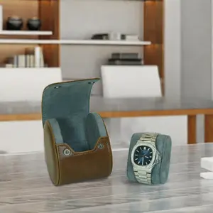 Custom Logo Luxury Antique Vegan Leather Watch Travel Case Pouch Single Watch Box Storage Watch Roll for Men