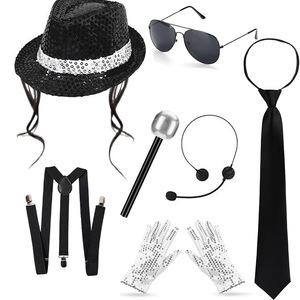 Ecowalson DISCO Beach Sequin Hat Tie Gloves Set Winter Pop Super Star Costume Accessories Adult Rock Super Star Party Hats - Product Image 1