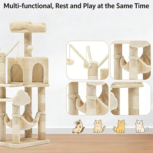Arbre à <span class=keywords><strong>chat</strong></span> intégré avec maison et étagère, plateforme de saut pour <span class=keywords><strong>chat</strong></span> à 4 niveaux en corde de sisal, emballé en carton, mobilier pour la maison pour les grands chats - Product Image 4