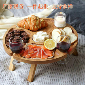 Outdoor Folding Wooden <b>Table</b> Round 30x30x16cm <b>Portable</b> Tripod Base For <b>Picnic</b> Dining - Product Image 2