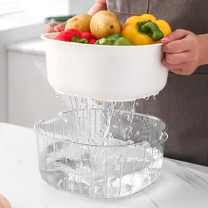 Accessori per la cucina contenitore per alimenti contenitore in plastica 2 in 1 cestello per il lavaggio del bacino della frutta con scarico a doppio strato