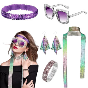 Accessori per Costume Disco Anni '70, Abbigliamento Donna, Gioielli, Orecchini, Sciarpa con Paillettes, Occhiali da Sole, Bracciale con Diamanti, Cosplay Halloween, TV e Cinema - Product Image 6
