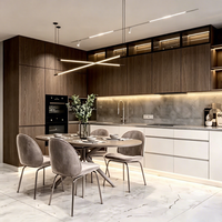 Vermonhouzz Armoire de cuisine encastrée moderne, ensemble complet avec bande lumineuse LED, design sans poignée, armoire de base