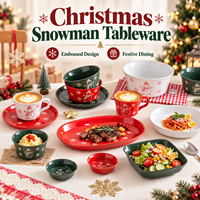 Service de table en céramique gaufrée Bonhomme de neige – Ensemble bol, tasse et assiette à steak pour les fêtes, décoration de table de Noël