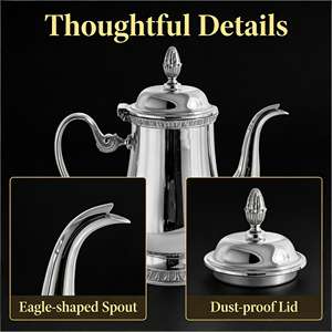 Service à café en acier inoxydable 304 de qualité supérieure, vente en gros d'usine, théière élégante gravée avec <span class=keywords><strong>bec</strong></span> verseur anti-goutte pour bar à domicile - Product Image 3