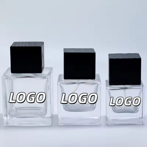 Factory Mens Custom Crimp Perfume Glass <b>Bottle</b> Luxury <b>Pump</b> Sprayer clear Empty square 30ml 50ml 100ml Perfume <b>Bottle</b> With Box - Product Image 1
