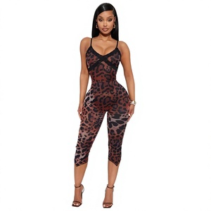 Nuevo Mono de Invierno para Mujer, Cintura Alta, Estampado de Leopardo, Encaje, Ajustado, Pantalones Cortos de Una Pieza, Tejido de Punto - Product Image 1