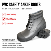 Sepatu Boots Safety Pria Anti Air PVC Desain Tali, Pelindung Baja Anti-Hantaman Anti-Tusuk untuk Pabrik dan Bengkel