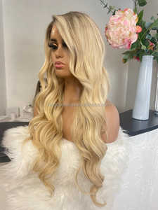 Perruque Lace Front wig naturelle ondulée, cheveux humains sans colle, pre-plucked avec Baby Hair, couleur Blonde ombrée, de haute qualité, Europe - Product Image 2