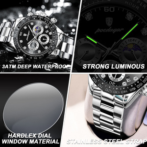 Relojes de Pulsera de Cuarzo Poedagar para Hombre, Nuevos, de Moda, Ultrafinos, con Cronógrafo, Calendario, Resistentes al Agua, con Correa de Acero Inoxidable - Product Image 4