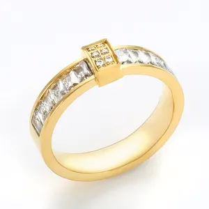 Cincin berlapis emas berkilau 5A, cincin pernikahan pertunangan berlian zirkonia kubik untuk wanita baja tahan karat perhiasan hadiah