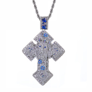 Collier Pendentif Fleur Bleue en Zircon, Bijou Anti-ternissement avec Breloque Croix Tendance - Product Image 4