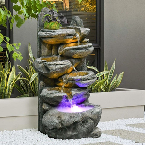 Fontaine d'eau de roche extérieure à 4 niveaux Cascade de fumée Grande fontaine de marbre Décor de jardin Parc Résine Matériau Pierre Utilisation intérieure Puits - Product Image 5
