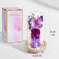 Rose éternelle jaune naturelle personnalisée sous cloche en verre avec lumières LED – Cadeau longue durée pour femme, anniversaire, amitié