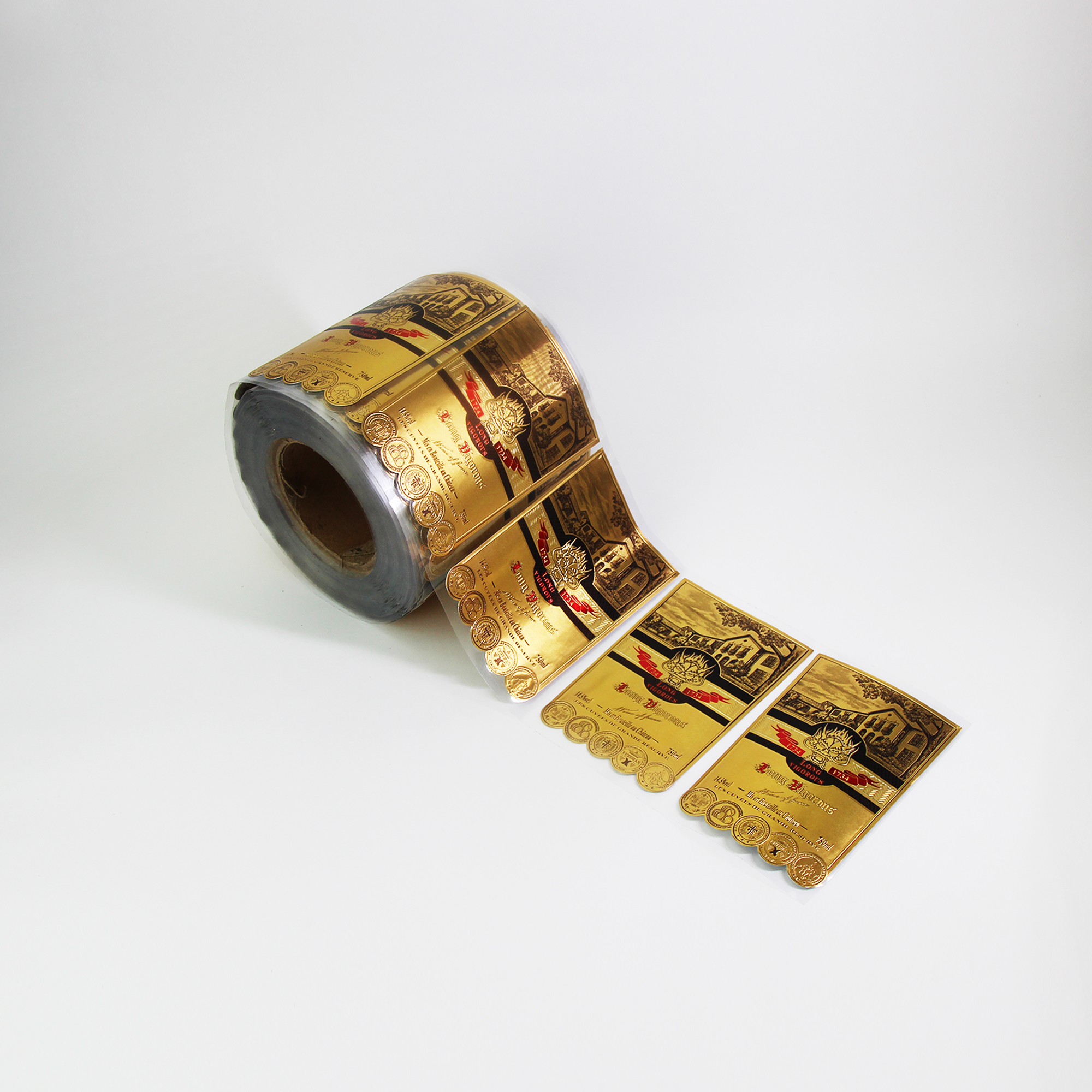 Custom High-End Gold Aluminum Foil Paper Metal Labels Wine Alcohol Embossed Debossed Packing Adhesion Beverage Beer Packaging