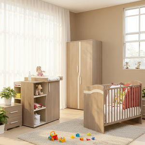 Ensemble de meubles pour bébé de style européen, table de chevet, armoires, commode, lit bébé en bois, ensemble de meubles de chambre à coucher pour enfants - Product Image 1