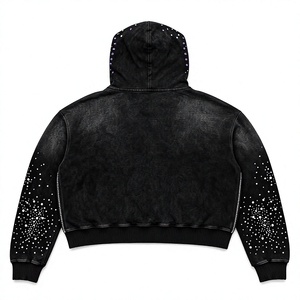 Sudadera con Capucha Valley Dreams con Pedrería para Hombre, Estilo Urbano, Estampado Brillante Negro, Logotipo Frontal, Ropa de Invierno, Forro Polar Transpirable - Product Image 2