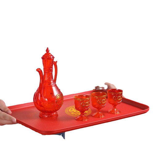 Special Red Rectangular Plastic Plate Reusable Wedding Fruit & Candy Tray for Home Living Room Dinnerware Set for Tea Parties