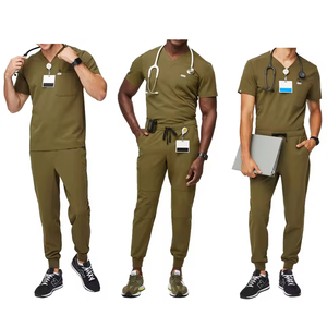 Uniformes Médicos <span class=keywords><strong>de</strong></span> Alta Calidad OEM en Verde Oscuro, Conjuntos <span class=keywords><strong>de</strong></span> Uniformes para Paramédicos y Enfermeras con Logotipo - Product Image 1