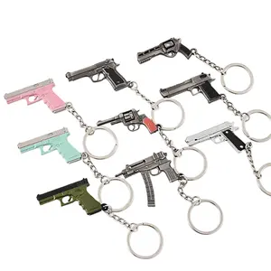 新款迷你枪模型钥匙扣金属模型游戏武器钥匙圈3D形状男士枪钥匙扣