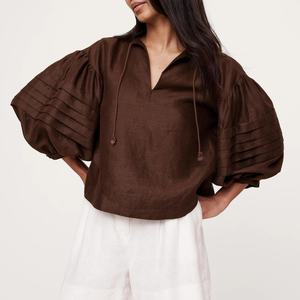 Nouvelle Blouse d'été pour femme, style mode, col en V, manches longues, broderie florale, franges avant, qualité supérieure, vente chaude, OEM - Product Image 1