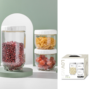 Bán Chạy Nhất Bộ <span class=keywords><strong>3</strong></span> Rõ Ràng Glass Canister Thực Phẩm Lọ Với Kín Nắp Cho Thực Phẩm Lưu Trữ Trong Châu Âu Mỹ Cho Quà - Product Image 1