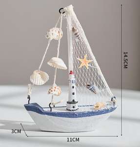 Coquille méditerranéenne décoration de <span class=keywords><strong>petit</strong></span> bateau en bois modèle de <span class=keywords><strong>voilier</strong></span> en bois l ornements de bateau artisanal pour enfants avec logo personnalisé - Product Image 4