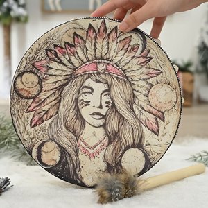Tamburo Sciamanico Vegano, Strumenti Musicali per Guarigione Sonora, Tamburi Sciamanici Tradizionali Femminili - Product Image 3