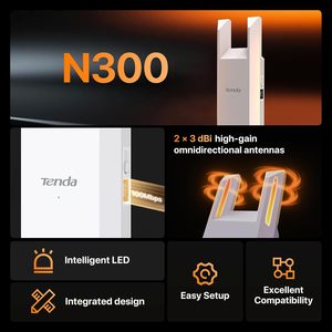 Extenseur <span class=keywords><strong>WiFi</strong></span> Tenda N300 300 Mbps, amplificateur de signal externe, port Ethernet, 800 m² Répéteur bibande avec modes AP et couverture étendue - Product Image 2