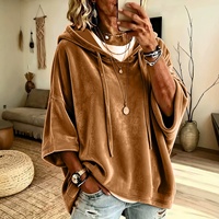 Style Européen et Américain 2026 Nouvelle Collection Automne/Hiver Femme Manches Trois-quarts Couleur Unie Velours Teint Décontracté à Capuche