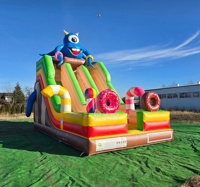 Toboggan gonflable double piste en PVC durable, motif monstre donut personnalisé, pour fêtes d'anniversaire et événements pour enfants
