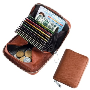 RFID Genuine Leather Card Wallet with Zipper Multi-Function Coin Pocket and Pebble Leather Card Holder Candy Pattern - Product Image 1