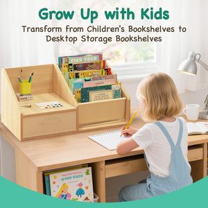 Étagère à livres pour enfants en bois massif avec tiroir de rangement pour la lecture et l'organisation des jouets dans la chambre des enfants, type rectangulaire, naturel - Product Image 3