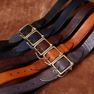 Cinturones de cuero de moda teñidos con agua Vintage para hombres Cinturones vaqueros de hombre con hebilla de cobre genuino - Product Image 5