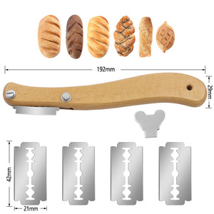 Cuchillo para Pan Curvo con Mango <span class=keywords><strong>de</strong></span> Madera Premium y 5 Cuchillas para Panadería, Repostería, Tostadas Francesas, Herramientas <span class=keywords><strong>de</strong></span> Cocina para Hornear - Product Image 2