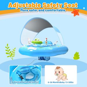 Flotador de Piscina para Bebés con Diseño de OVNI y Alienígena, con Toldo, Asiento de Seguridad Ajustable y Juguetes con Sonido - Product Image 5
