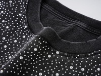 T-shirt homme à manches courtes en coton pur 275g, coupe ample, col rond, avec strass, noir délavé, streetwear, motif graphique, été