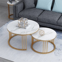 Table basse moderne en métal doré à prix avantageux, ensemble de 2 pièces pour salon, plateau rond en marbre, table d'appoint pour le thé