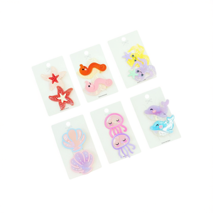 Barrettes à cheveux série Océan, en plastique, représentant des créatures marines, pour enfants et filles, mignonnes, avec emballage décoratif en carton. - Product Image 1
