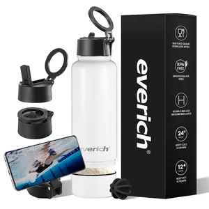 Wholesale Magnetic Phone Holder Insulated Double Section Water Flask Bottle Sport Water Bottle With Magnetic Phone Mount Stand