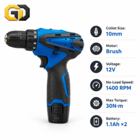 Mini perceuse électrique GD 12V sans fil, perceuse sans balais, mandrin de 3/8 pouces, 2 vitesses, pour bricolage domestique, artisanat, OEM